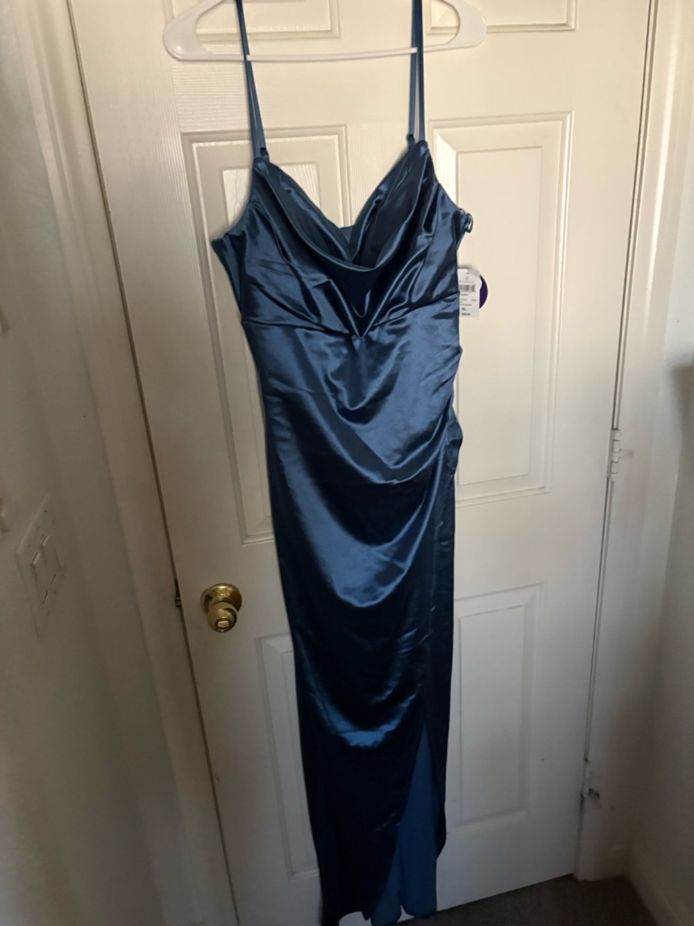 Windsor Satin Cowl Slip Dress in Teal Blue